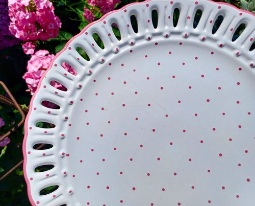 Durchbruch- Kuchen- Servier-Platte Dm 30 cm " Gmundner Keramik - rosa Tupferl " - Bild 5 von 7