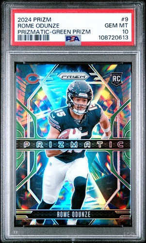 2024 Panini Prizm Prizmatic #9 Rome Odunze Prizmatic-Green Prizm RC PSA 10