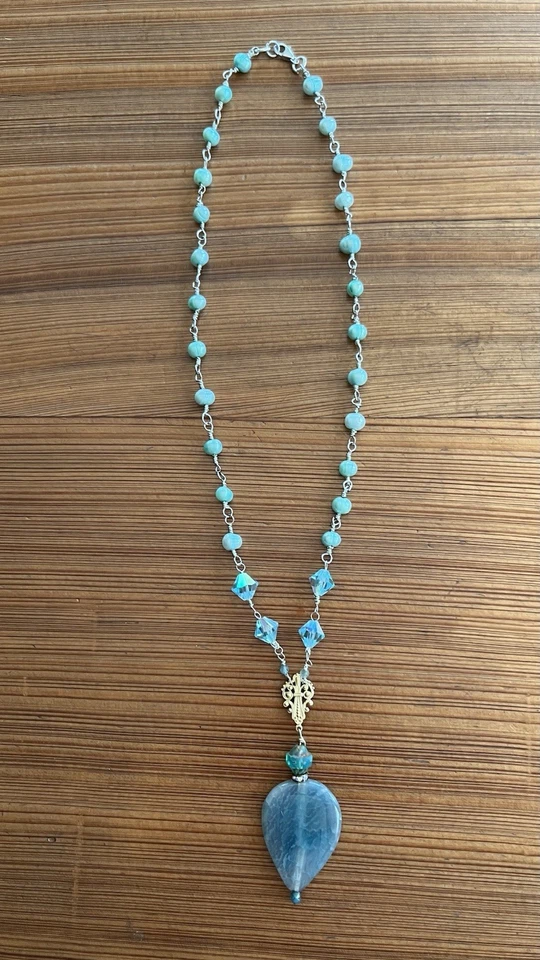 Beautiful Aqua Quartz Gemstone With Aqua Pearls 14" Handmade/Designed By NIA - Image 2 of 4