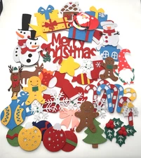 Christmas Felt Craft Cutouts Lot 50 Pieces Ornaments Trees Candy Canes Snowflake