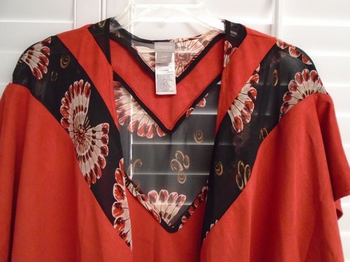 CHICOS Orange Black Print SS Open Front BOHO Cover Up Cardigan Kimono S/M - Picture 6 of 12