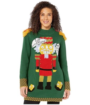 Whoopi Mr. X4214 Womens Dark Green Nutcracker Sweater Size M