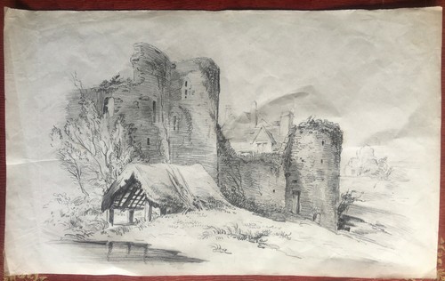 ANONYME - PAYSAGE ROMANTIQUE AUX RUINES - MINE DE PLOMB SUR PAPIER - c. 1850. - Picture 2 of 3