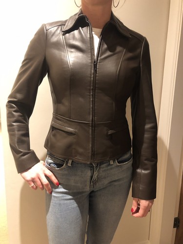in pelle taglia donna Giacca 8 Nuovo cioccolato marrone da vdwH4
