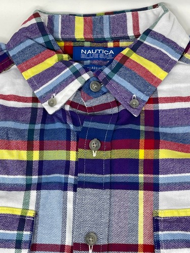 NEW Nautica Mens Plaid Flannel Button-down Classic Fit Shirt , Multi purple L - Picture 2 of 3