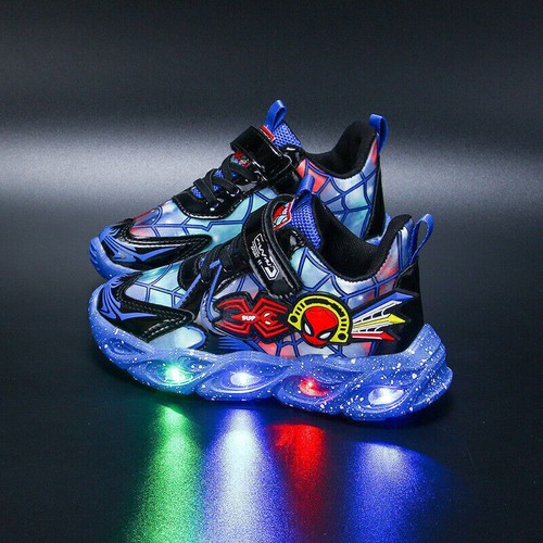 UK Spiderman LED Trainers Shoes Children Kids Gift Flashing Light Up Sneakers A+
