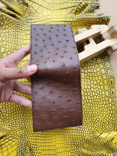Brown Doubeside Genuine ostrich Leather Skin Men's Bifold Wallet,Handmade - Picture 3 of 15