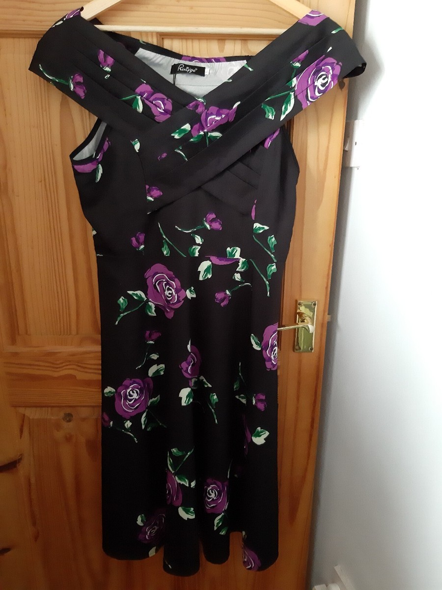Beautiful Black Dress with Purple Roses from Ruiyige Size XL BNWT eBay