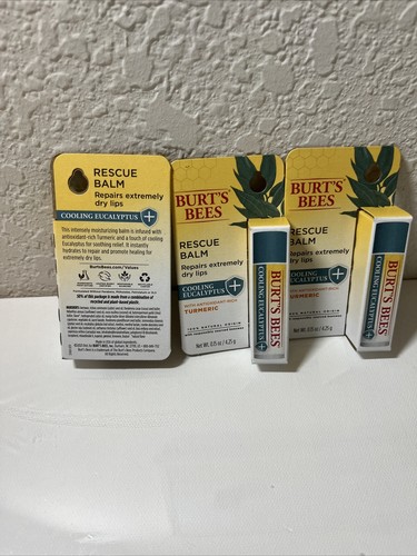 3 Sticks - Burt's Bees Rescue Balm w/ Turmeric - Cooling Eucalyptus Lip Balm - Picture 2 of 2