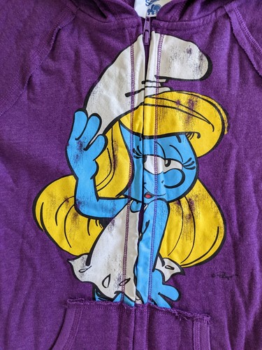 Girl's Smurfette Smurfs Purple Full Zip Hoodie Long Sleeve Sweater, Size L 14/16 - Picture 2 of 4