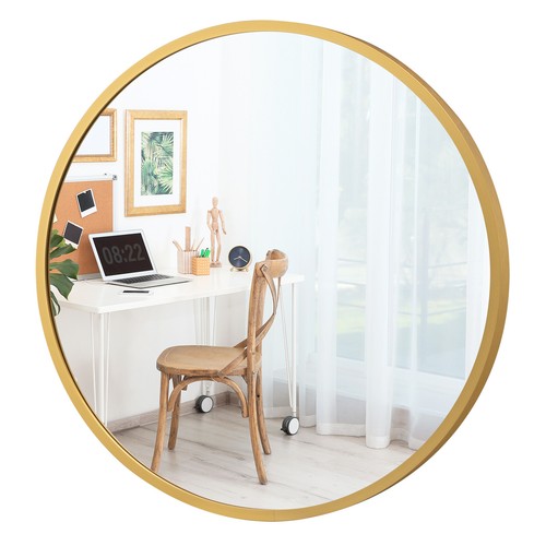 16" Round Wall Mounted Bathroom Mirror Aluminum Alloy Frame Decor Mirror Gold - Picture 10 of 10