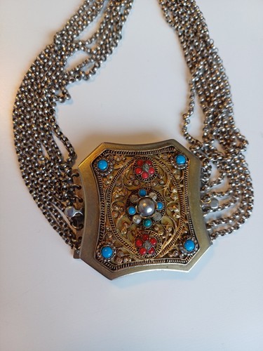 Gargantilla collar austrohúngara, imitación coral aguamarina metal estampado - Imagen 8 de 14