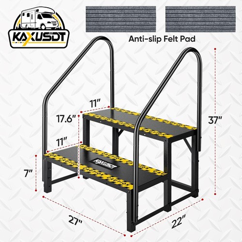 RV Steps with Handrail 2/3 steps Anti-Slip for RV Camper Mobile Home - Picture 5 of 22