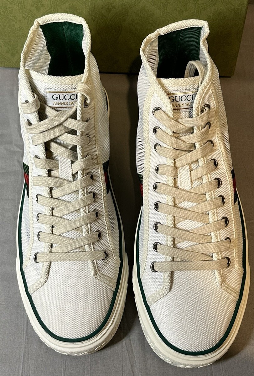 GUCCI Tennis 1977 高級ハイカットスニーカー Gucci Tennis 1977 GG Web High Top Sneakers White Fabric 8 G