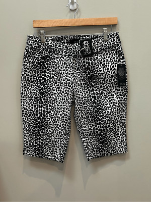 Star City NWT juniors 9 lightweight black white animal print belted bermuda shor