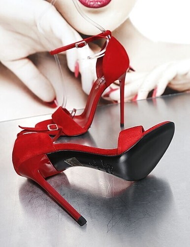 1969 Made in Italy Stiletto High Heels Pigalle Style Leather Sandals Red 40 - Picture 6 of 9