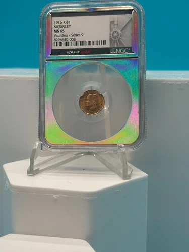 1916 $1 GOLD One Dollar **MCKINLEY** G$1 NGC MS65 VAULTBOX SERIES 9 HOLO CORE