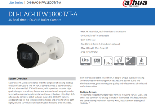 4 x Dahua 4k 8MP IR Bullet Camera DH-HAC-HFW1800TP-A HDCVI CCTV Security New - Picture 3 of 4