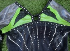 GK Elite Competition Leotard Black Lime Green Rhinestones Size CL