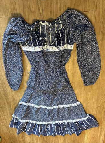 1970s Leo New York Prairie Dress 2 Pc Skirt Blouse Tiered Cottage Pastoral S 30” - Picture 2 of 6