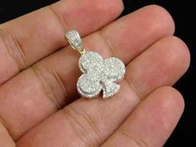2Ct Round Cut Simulated Diamond Clover Club Charm Pendant 14k Yellow Gold Plated