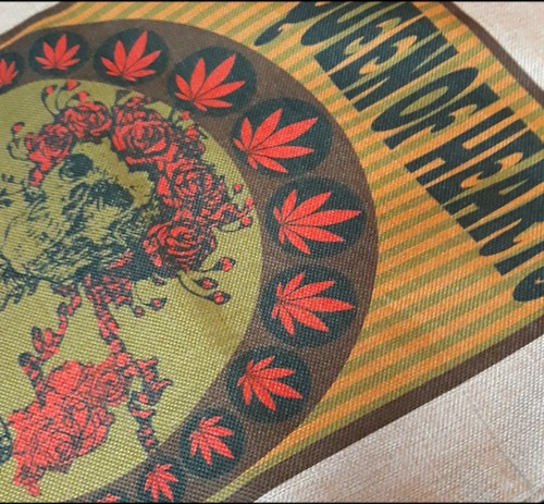 HUGE BURLAP BAG 'QUEEN OF HEARTS' ART WORK 20X32 INCHES DRAWSTRINGS MAN CAVE - Picture 3 of 3