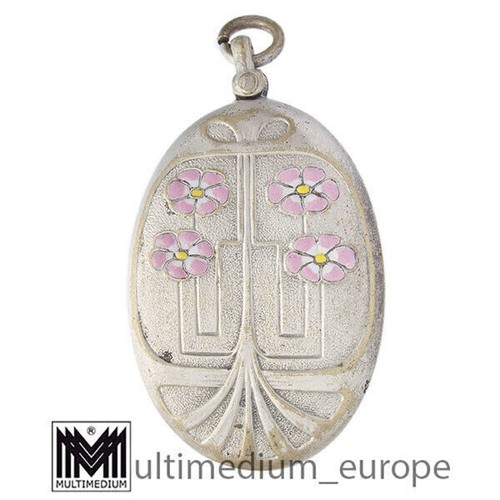 Antiker Jugendstil Erhard und Söhne Silber Spiegel Medaillon Emaille Anhänger - Bild 3 von 4
