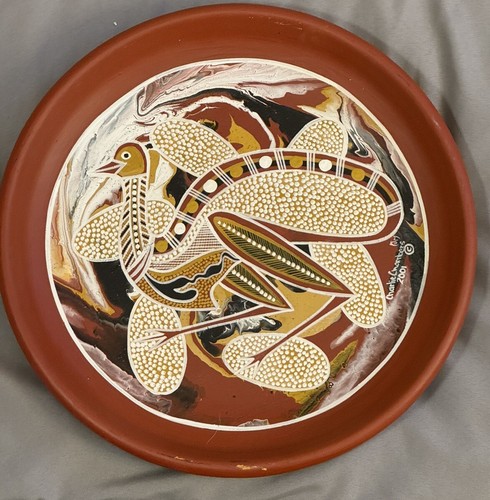 Handpainted Bird Pottery PlateSigned/Dated Aboriginal Artist Charlie Chambers,Jr - Picture 2 of 11