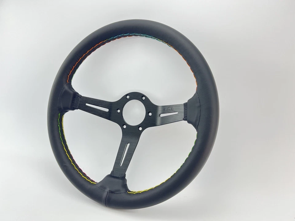 350mm Black Leather Steering wheel Rainbow Stitch NDD - Image 4 of 4