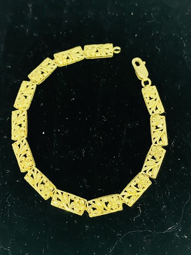 Brazalete de eslabones con placa floral de oro amarillo de 10kt de 7,5" 1016562-4 - Imagen 4 de 5