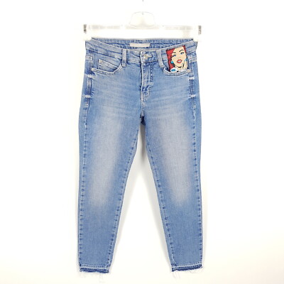 Mac Daydream Jeans Damen W25 Blau Skinny Crop Fransen Denim Hose Stonewashed