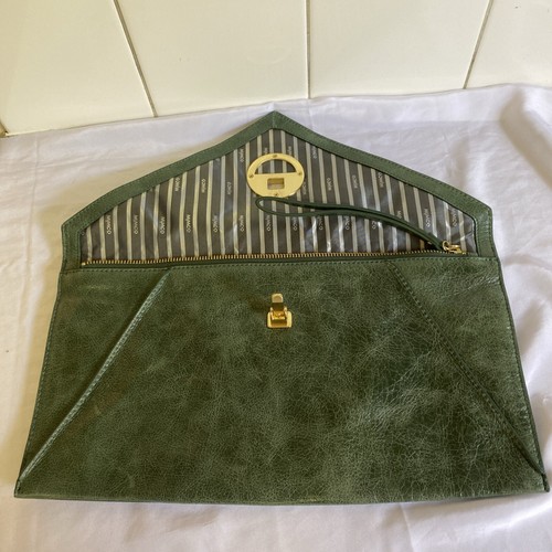 Mimco Molten Green Envelope Clutch 37x20cm Very Clean - Picture 4 of 9