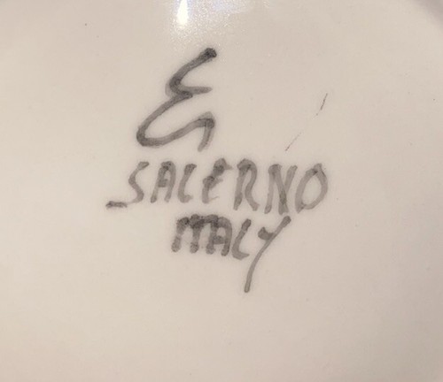 Plato/plato vintage firmado por Ernestine Salerno Italia flor de pensamiento verde 11" - Imagen 7 de 7