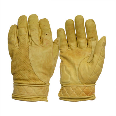 Goldtop Fleece gefütterte gewachste hellbraune Leder kurze Bobber Motorradhandschuhe