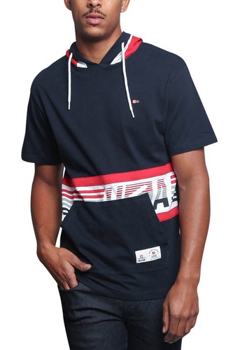 Herren Kurzarm Racing Streifen Baumwolle Kängurutasche Hoodie T-Shirt   - Bild 23 von 29