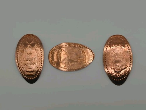 Juego de 3 centavos de cobre prensados alargados Skull Island S. YARMOUTH, MA MASSACHUSETTS  - Imagen 1 de 2