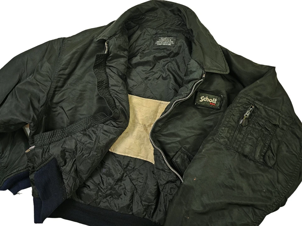 HOT VTG Men's SCHOTT FLYER'S CWU-R BOMBER MILITARY FLIGHT LINED BLACK Jacket XXL - Image 2 of 4