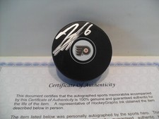 Travis Sanheim Autograph Signed Philadelphia Flyers Puck COA Bright Silver Pen