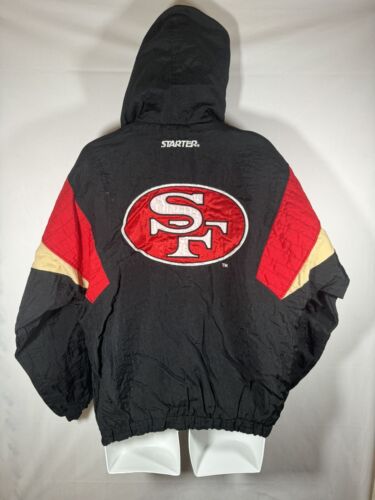 Vintage 90s Starter San Francisco 49ers Jacket Hooded Pullover Black Size M - Picture 2 of 7
