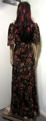 LIZZIE Genuine Vintage 70s Floral Velvet Maxi Dress Size 12 Hippie Dress - Picture 10 of 14