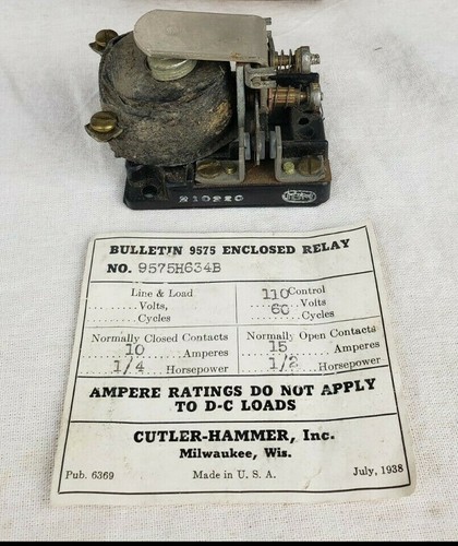 Vintage 1938 Cutler Hammer Motor Control 505 Original Box 9575H634B Relay Coil - Picture 2 of 12