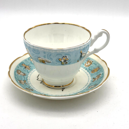 Vintage Winston Bone China Teacup & Saucer Set 22 Kt. Gold England Blue Alaska