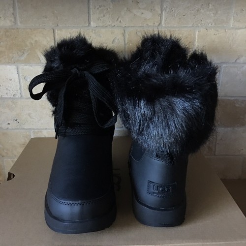 UGG GRACIE BLACK WATERPROOF LEATHER FUR SHORT SNOW BOOTS SHOES SIZE US 5.5 WOMEN - Picture 3 of 7