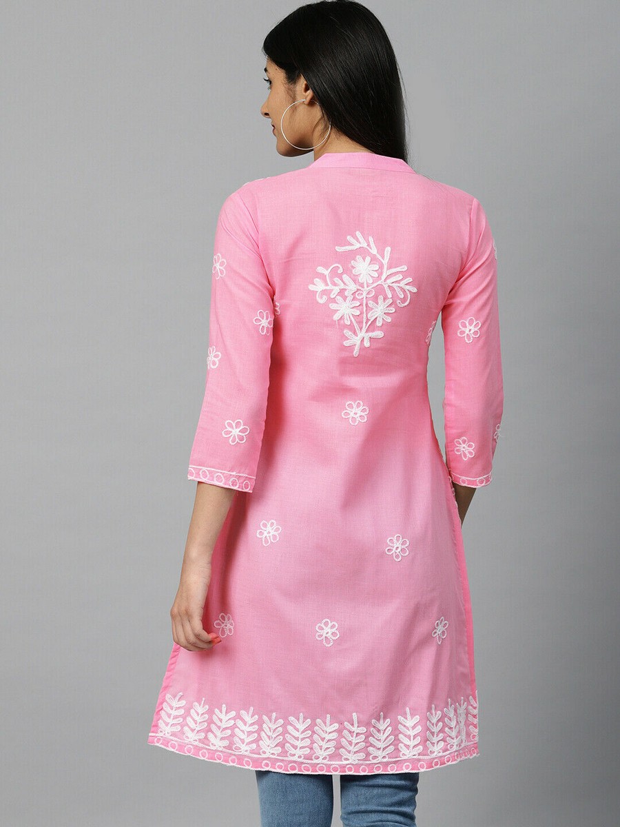 Beautiful Indian Style Chikankari Women Cotton Kurta Kurti Lucknowi Kurti