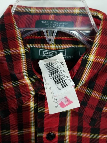 Vtg Boys POLO by Ralph Lauren Thick Plaid Shirt Red Black long sleeve - Picture 3 of 6