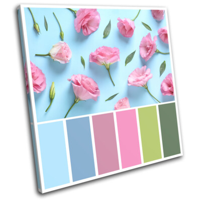 Eustoma Flower Pink Leaves Floral SINGLE Leinwand Kunst Bild drucken