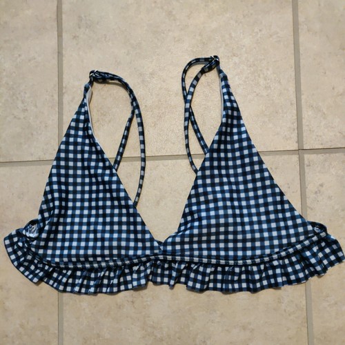 women's size S? bikini top multicolor checked v-neck adj. straps hooks - Picture 1 of 3