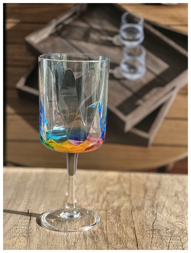 Set of Four Clear and Rainbow Geometric Acrylic Stemmed All Purpose Wine Glasses - Picture 6 of 9
