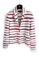 CHANEL 20S 2020 Ivory Red Striped Cashmere Knit Jacket Cardigan 34 36 US2 4