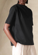 NWT Banana Republic Women Black Poppy Pleated/Draped Cotton Knit SS Shirt Top XS